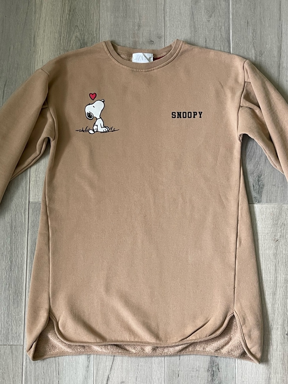 Zara Kids Girls Peanuts Snoopy Sweatshirt Dress Size 10 140 Beige Graphic - Picture 1 of 9